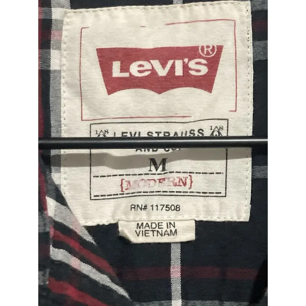 Levis Cutoff Sleeveless Shirt Vest Mens M Black Red White Button Down Flannel